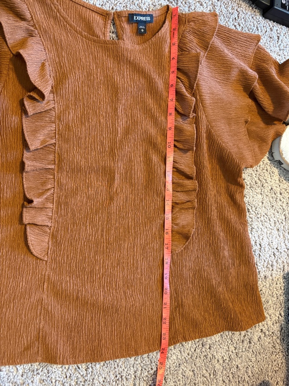 Express Women’s Ruffle Short Sleeve Blouse - Rust - Picture 7 of 7